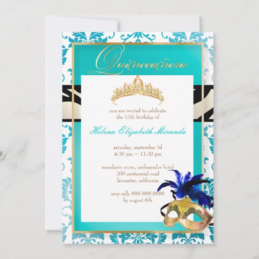PixDezines Tanza Damask/Quinceanera/Zebra Einladung (Rückseite)