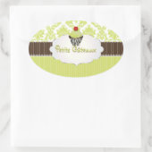 PixDezines-Taste, Limoner Kuchkuchen+Damask/DIY-Fa Ovaler Aufkleber (Tasche)