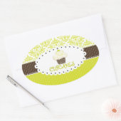 PixDezines-Taste, Limoner Kuchkuchen+Damask/DIY-Fa Ovaler Aufkleber (Umschlag)