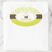 PixDezines-Taste, Limoner Kuchkuchen+Damask/DIY-Fa Ovaler Aufkleber (Tasche)