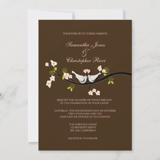 PixDezines taubt/liebt Vögel/Junge Hintergrundfarb Einladung (Rückseite)