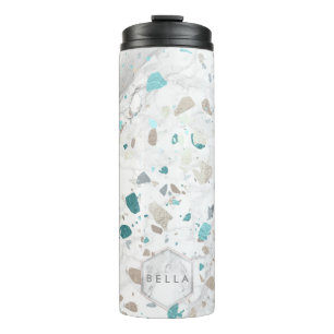 PixDezines TERRAZZO AQUA AQUAMARINER SILVER Thermosbecher