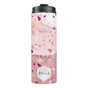 PixDezines TERRAZZO ROSE GOLD, BURGUND Thermosbecher
