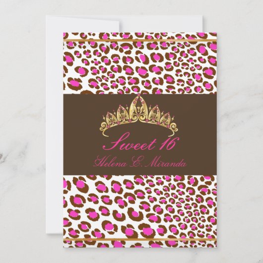 PixDezines Tiara+Leopard Süße 16/rosa Schokolade Einladung (Vorderseite)