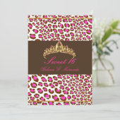PixDezines Tiara+Leopard Süße 16/rosa Schokolade Einladung (Stehend Vorderseite)