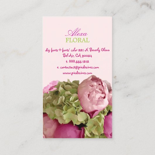 PixDezines-Torfbouquet, Blumen-/Degenfarben Visitenkarte (Rückseite)