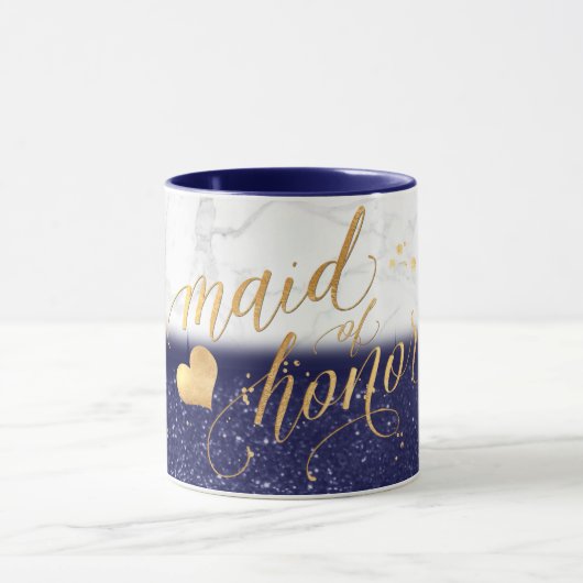 PixDezines Trauzeugin/Marmor+Gold+Blue Glitzer Tasse (Zentrum)