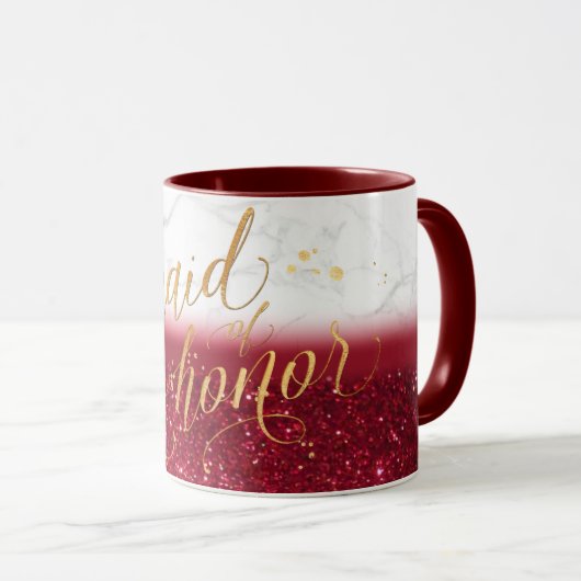 PixDezines Trauzeugin/Marmor+Gold+Roter Glitzer Tasse (VorderseiteRechts)