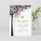 PixDezines TREE DER LEBENSMUSIKNOTEN MITZVAH PINK Einladung (Stehend Vorderseite)