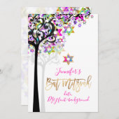PixDezines TREE DER LEBENSMUSIKNOTEN MITZVAH PINK Einladung (Vorne/Hinten)