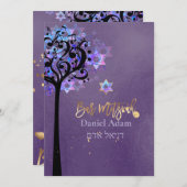 PixDezines Tree des Lebens Bar Mitzvah, Iridescent Einladung (Vorne/Hinten)
