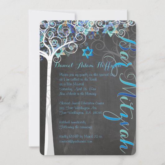 PixDezines Tree of Life Bat Mitzvah/Chalkboard Einladung (Vorderseite)