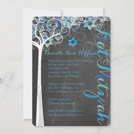 PixDezines Tree of Life Bat Mitzvah/Chalkboard Einladung (Vorderseite)