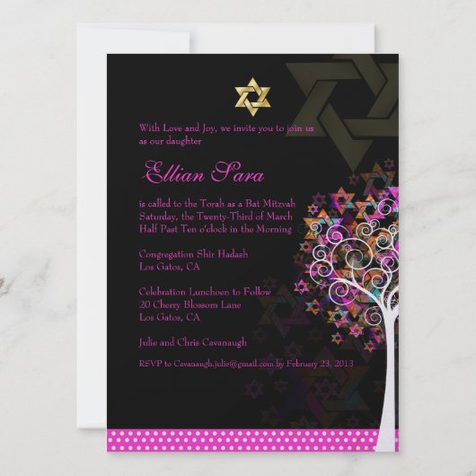 PixDezines Tree of Life Bat Mitzvah/DIY Hintergrun Einladung (Rückseite)