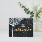 PixDezines Tree of Life Bat Mitzvah/Empfang Einladung (Stehend Vorderseite)