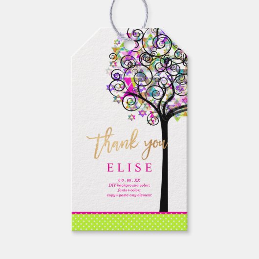 PixDezines Tree of Life Bat Mitzvah/Neon Pink Geschenkanhänger (Vorderseite)