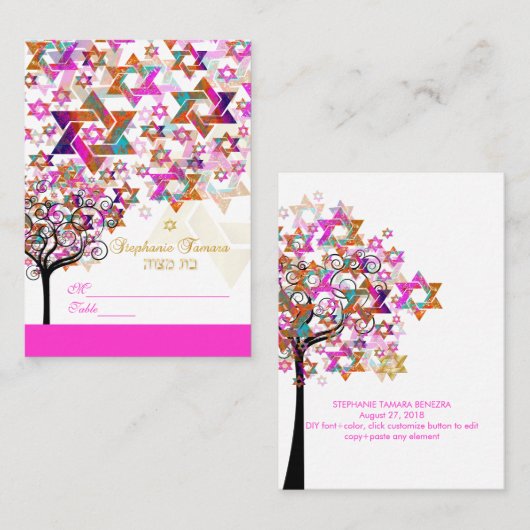 PixDezines Tree of Life Mitzvah Platzkarten (Vorne/Hinten)