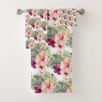 PixDezines Tropical Paradise Floral Foliage Badhandtuch Set