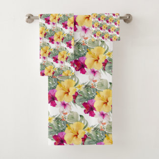 PixDezines Tropical Paradise Floral Foliage Badhandtuch Set