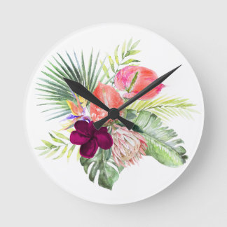 PixDezines Tropical Paradise Lush Floral Foliage Runde Wanduhr