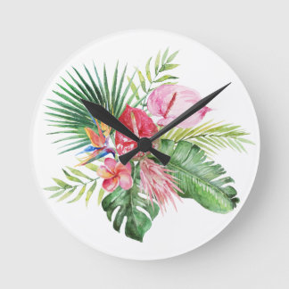 PixDezines Tropical Paradise Lush Floral Foliage Runde Wanduhr