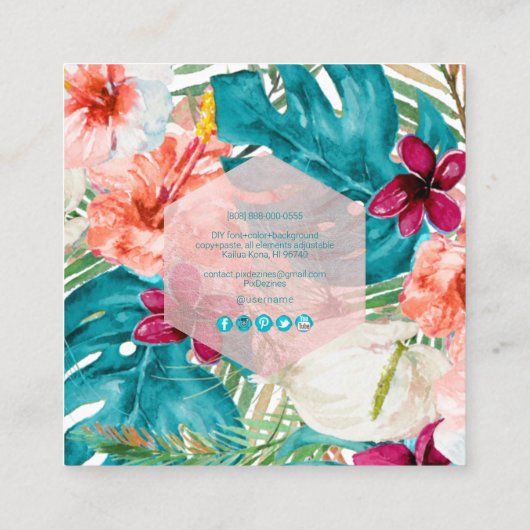 PixDezines tropische Blume Foliage Quadratische Visitenkarte (Rückseite)