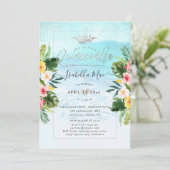 PixDezines Tropische Blume+Strand Quinceanera Einladung (Stehend Vorderseite)