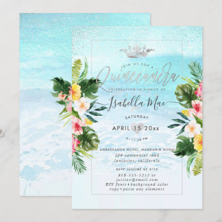 PixDezines Tropische Blume+Strand Quinceanera Einladung
