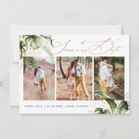 PixDezines Tropischer Dschungel Imitate Goldkallig Save The Date (Vorderseite)