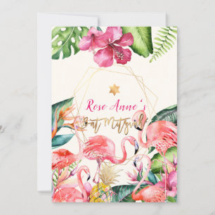PixDezines Tropischer Rosa Flamingo Bat Mitzvah Einladung