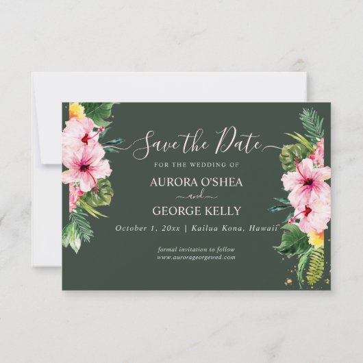 PixDezines tropisches Flora & Foliage Hunter Green Save The Date (Rückseite)