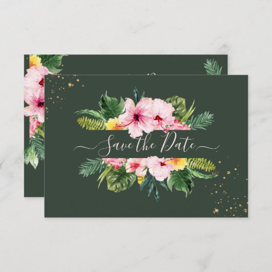 PixDezines tropisches Flora & Foliage Hunter Green Save The Date (Vorne/Hinten)