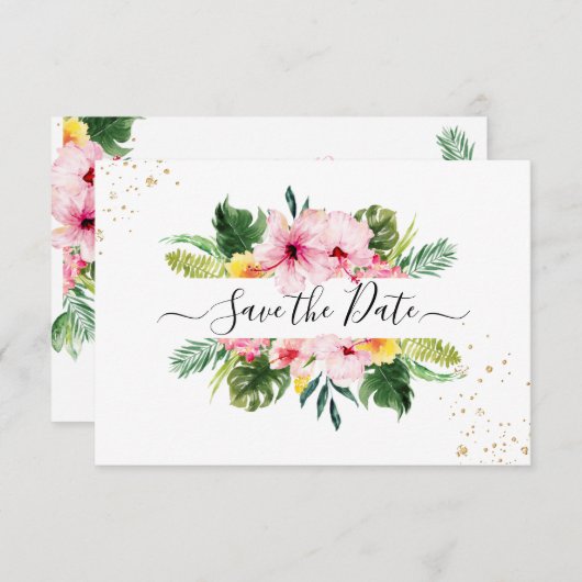 PixDezines tropisches Flora und Foliage Save The Date (Vorne/Hinten)