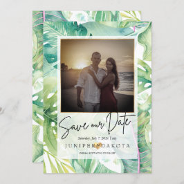 PixDezines Tropisches Grün Rettete unser Datum Einladung
