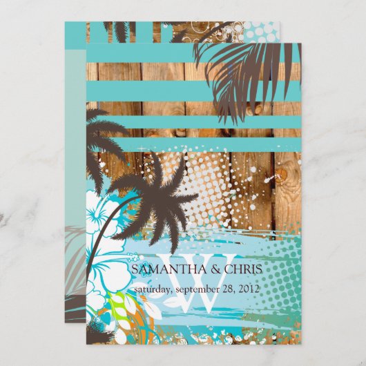 PixDezines tropisches Grunge/Strand-Thema/DIY-Farb Einladung (Vorne/Hinten)