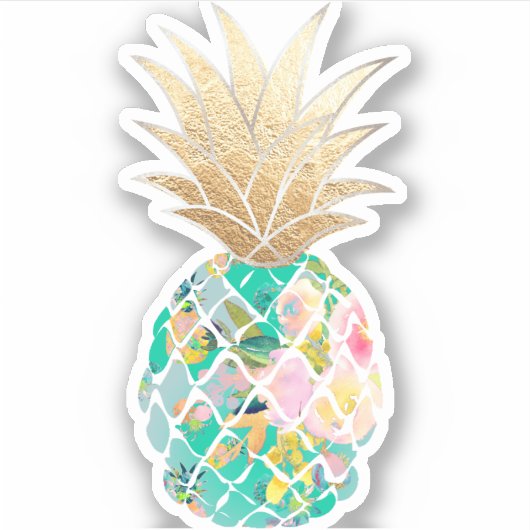 PixDezines Türkis Grüner Aloha Ananas Aufkleber (Vorderseite)