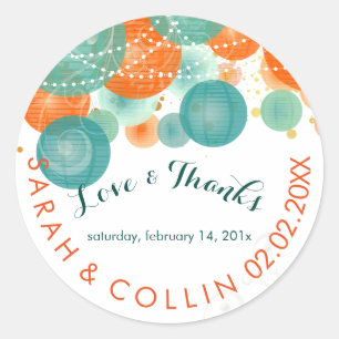 PixDezines Türkis+Orangene Laternen/DIY-Hintergrun Runder Aufkleber