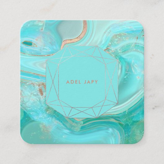 PixDezines Turquoise Rose Gold Emerald Cut Rahmen Quadratische Visitenkarte (Vorderseite)