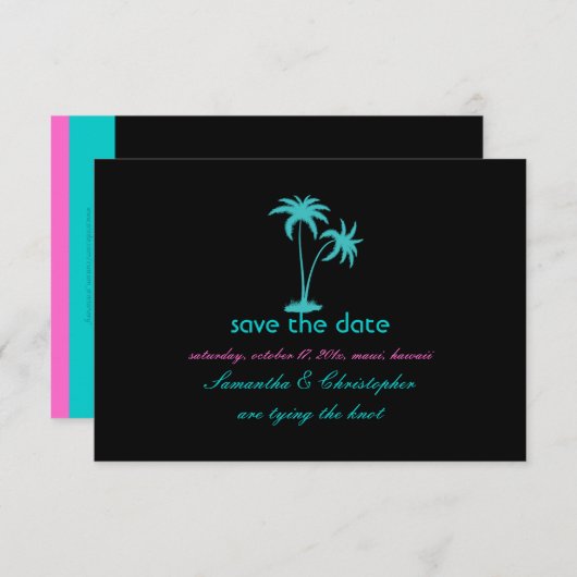 PixDezines Twin Palms, aqua blau Save The Date (Vorne/Hinten)