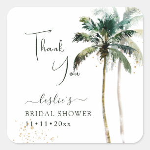 PixDezines Twin Palms Tropical Brautparty Quadratischer Aufkleber