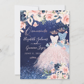 PixDezines Twins Quinceanera Dusty Blue+Blush Einladung