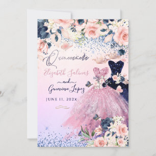 PixDezines Twins Quinceanera Navy Blau + Rosé Einladung