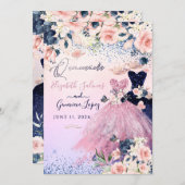 PixDezines Twins Quinceanera Navy Blue+Blush Einladung (Vorne/Hinten)