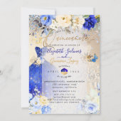 PixDezines Twins Quinceanera Royal Blue Gold Einladung (Rückseite)