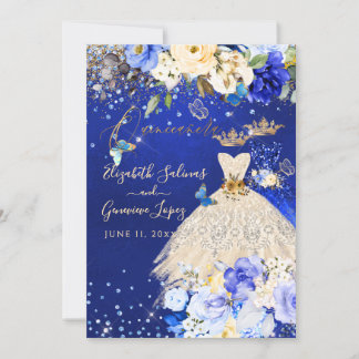 PixDezines Twins Quinceanera Royal Blue Gold Einladung