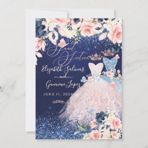 PixDezines Twins Sweet 16 Dusty Blau+Blush Einladu Einladung