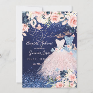 PixDezines Twins Sweet 16 Dusty Blue+Blush Einladu Einladung