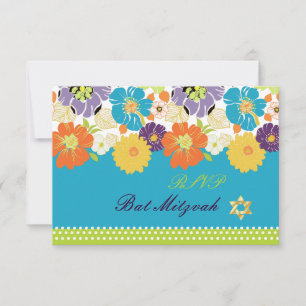 PixDezines uAwg/Alegre Retro-Blüte, Bat Mitzvah RSVP Karte