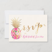 PixDezines UAWG Aloha Pink Ananas/Gold Script RSVP Karte (Vorderseite)