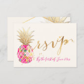 PixDezines UAWG Aloha Pink Ananas/Gold Script RSVP Karte (Vorne/Hinten)
